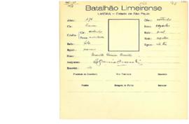 Ficha de Identificação do Batalhão Limeirense Evaristo Garcia Orantes