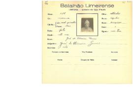Ficha de Identificação do Batalhão Limeirense José de Oliveira Gomes