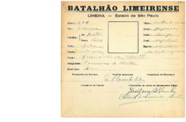 Ficha de Identificação do Batalhão Limeirense Francisco de Mattos