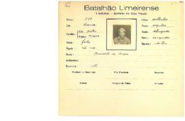 Ficha de Identificação do Batalhão Limeirense Benedicto de Souza
