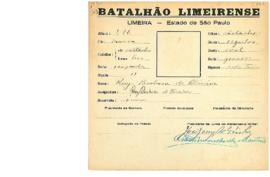 Ficha de Identificação do Batalhão Limeirense Ruy Barbosa de Oliveira
